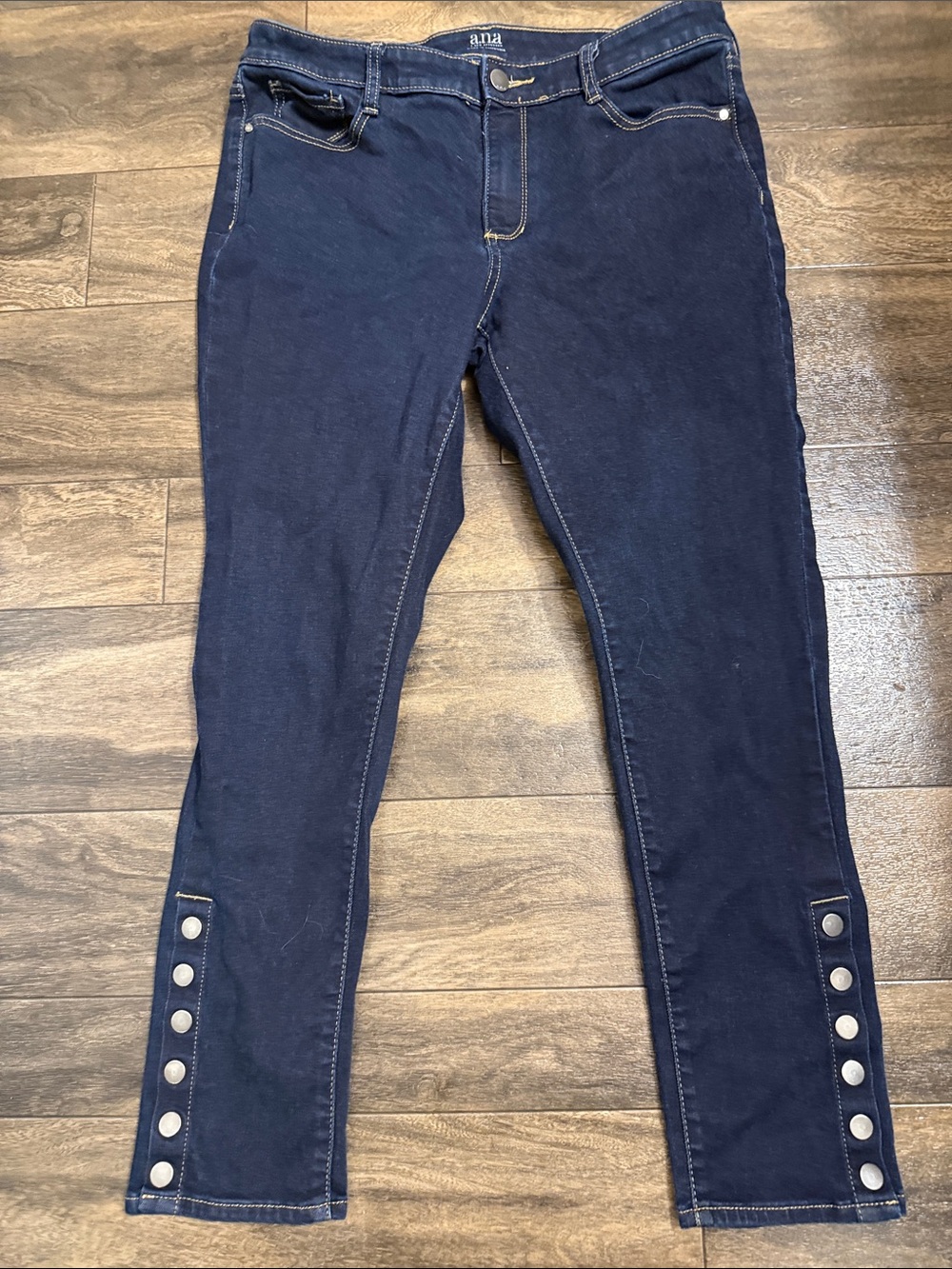 a.n.a Navy Skinny Jeans with Snap-Hem Detail